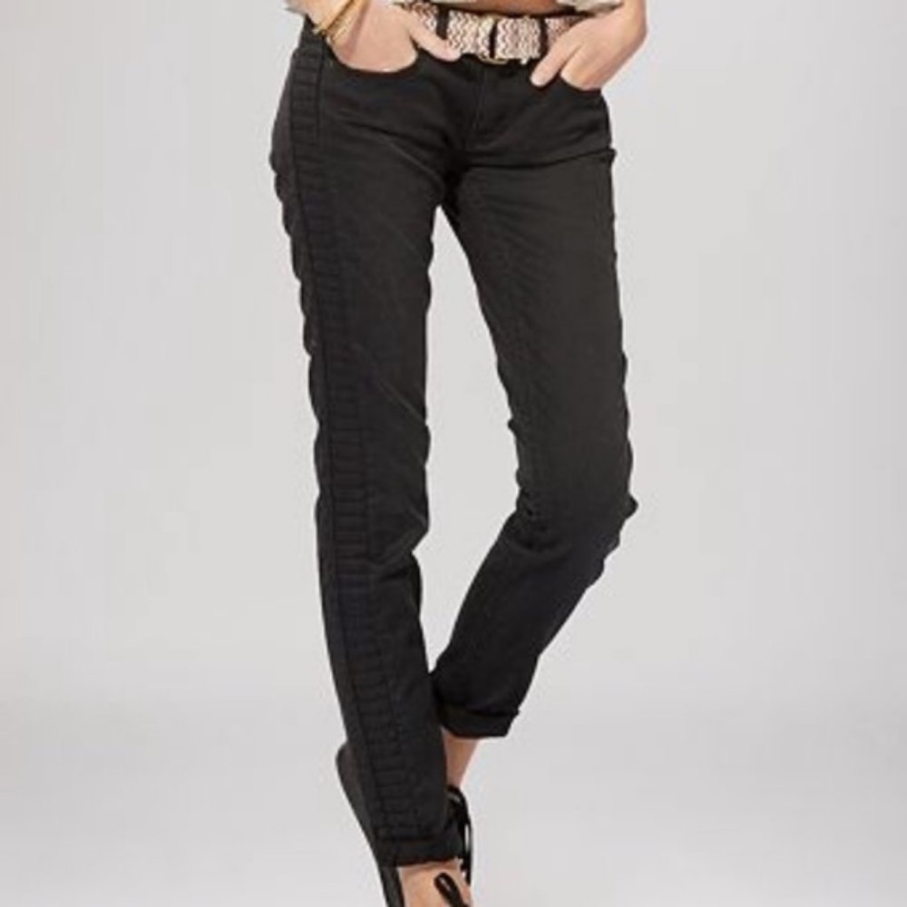 Maje Skinny Quilted Mid-Rise Biker Jeans Black 40